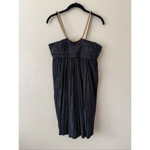 Calypso St Barth Silk Pleated Dress with Gold Metal Straps